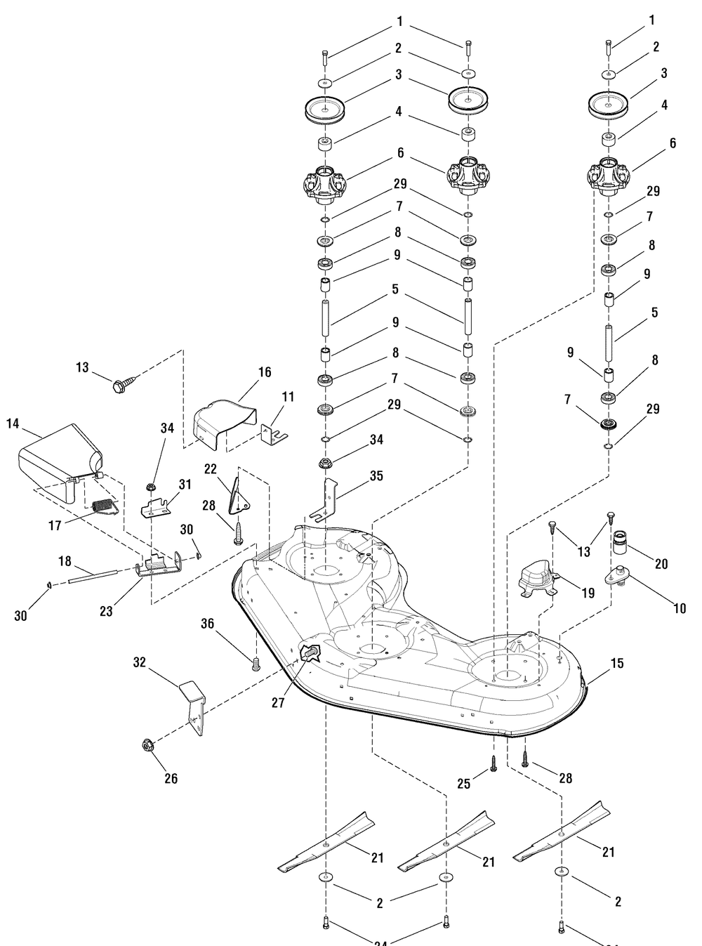 52" Mower Deck - Housing And Arbor Group (7501423) Diagram and Parts List for 107289920-7800514,ZTS6000 2009 Briggs and Stratton Lawn Tractor Accessories
